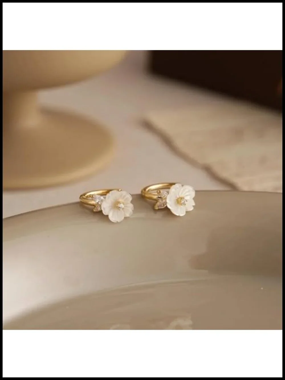 Mother of Pearl Flower Hoop Earrings, 14K Gold Plated Huggies, Bridal Gift